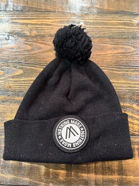 Black Pom Beanie Hat with Folded Cuff